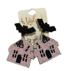 Pink Haunted House Seed Bead Earrings